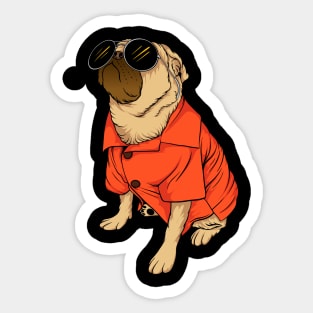 Pug Livin Life Funny Pug Wearing Sunglasses and Orange Beach Shirt Sticker